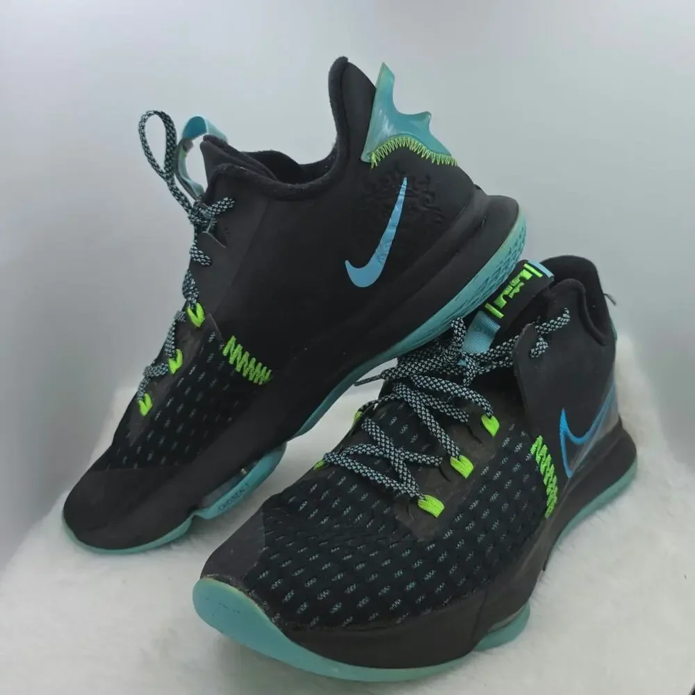 NIKE Lebron Witness 5  Athletic Shoes Black/Lagoon Pulse Green Colorway Men 11.5